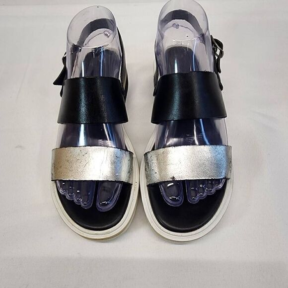 Carlo Pera Black and Metallic Leather Double Strap Platform Sandals Size 37EU 6. - Picture 7 of 12
